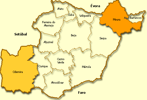 Mapa de Moura, distrito de Beja