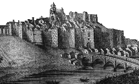 Entre o castelo e a ponte sobre o rio Arade, são já visíveis algumas casas fora de muros (séc. XVII)