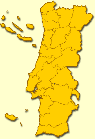 Mapa de Portugal, com os distritos assinalados